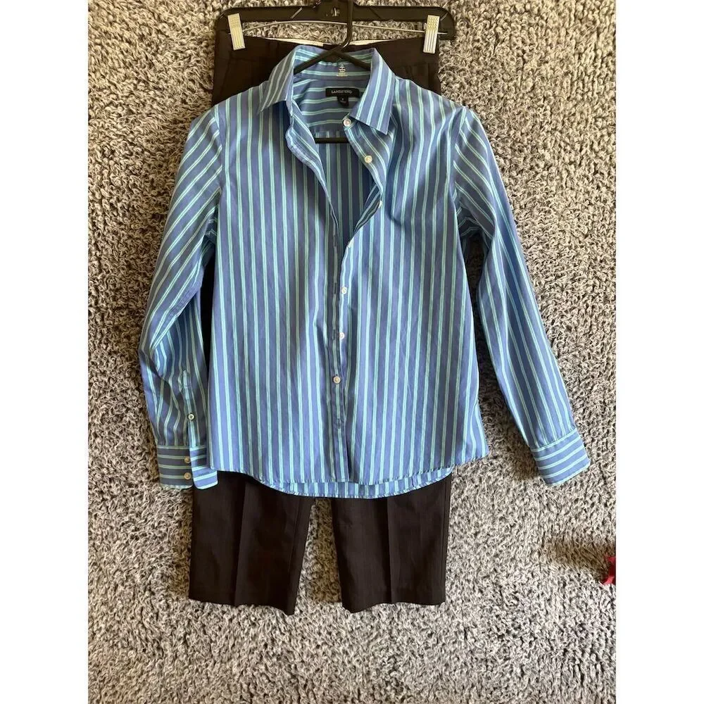 Lands' End Kids Striped Shirt & Pants Set Multicolor Casual Outfit